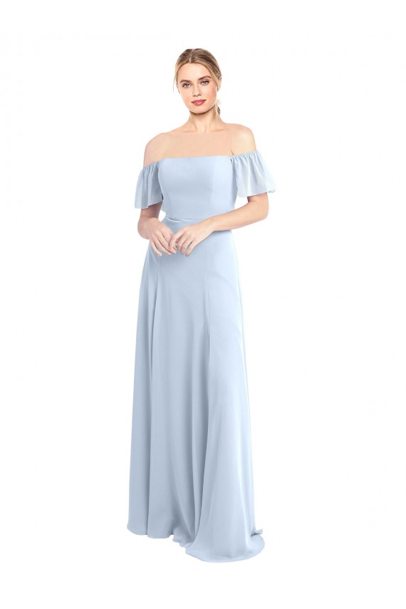 Flutter Sleeves Light Sky Blue V-Back A-Line Off the Shoulder Formal Dress / Bridesmaid Dress Lincoln