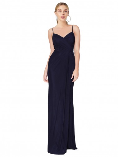 Sleeveless Dark Navy V-Back Mermaid Spaghetti Straps Bridesmaid Dress / Formal Dress Lincoln