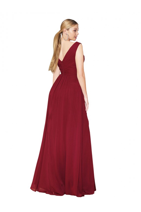 Sleeveless Burgundy V-Back A-Line V-Neck Black Tie Evening Gown / Prom Dress / Bridesmaid Dress Lincoln