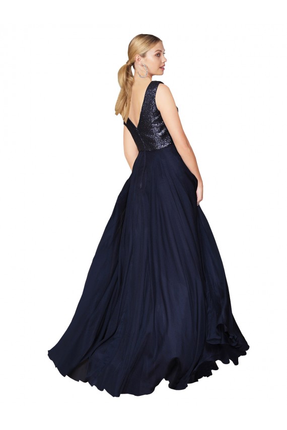 Sleeveless Dark Navy V-Back A-Line V-Neck Semi Formal Evening Gown / Prom Dress / Bridesmaid Dress Lincoln