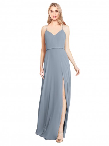 Sleeveless Dusty Blue Open Back A-Line Off the Shoulder Bridesmaid Gowns Lincoln