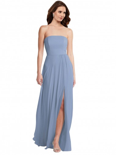 Sleeveless Dusty Blue A-Line Strapless Semi Formal Evening Dress / Bridesmaid Dress Lincoln