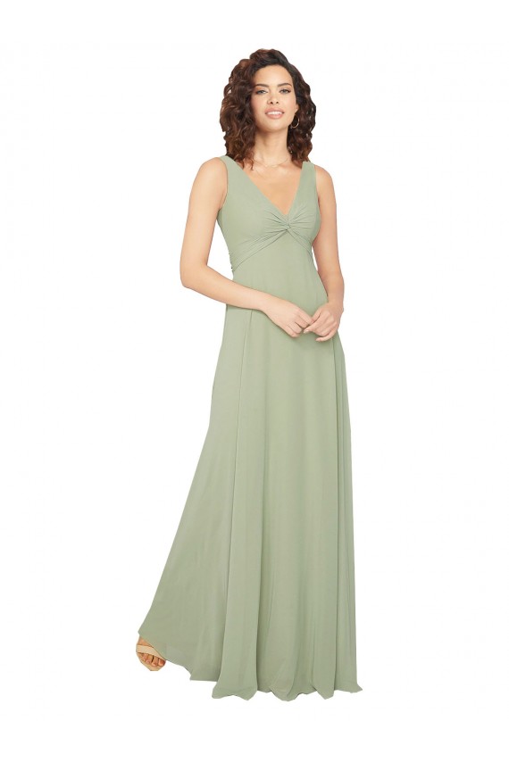 Sleeveless Sage V-Back A-Line V-Neck Bridesmaid Dress / Evening Dress Lincoln