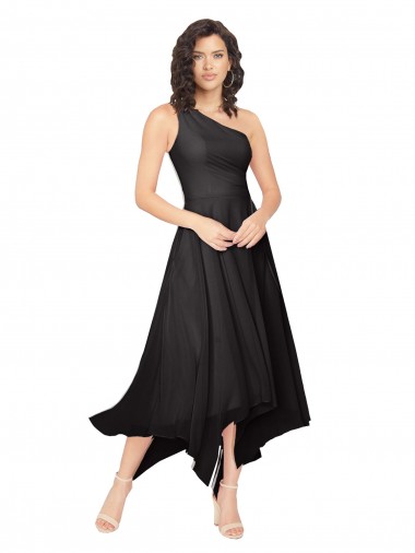 Sleeveless Black A-Line One Shoulder High Low Bridesmaid Dress Lincoln