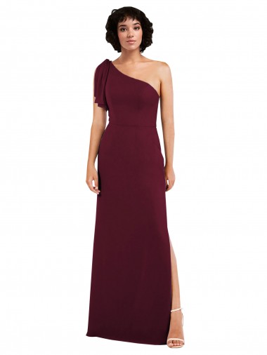 Sleeveless Burgundy A-Line One Shoulder Formal Evening Gown / Bridesmaid Dress Lincoln