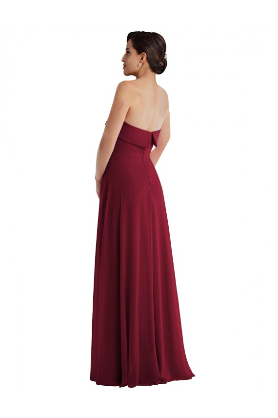 Sleeveless Burgundy Low Back A-Line Strapless Formal Evening Gown / Bridesmaid Dress Lincoln