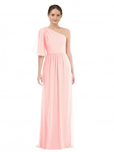 Bell Sleeves Pink A-Line One Shoulder Semi Formal Evening Dress / Bridesmaid Dress Lincoln