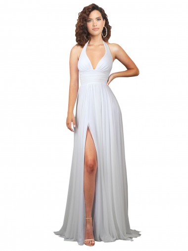 Sleeveless White Low Back A-Line V-Neck Beach Wedding Dress Lincoln