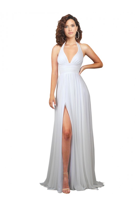 Sleeveless White Low Back A-Line V-Neck Beach Wedding Dress Lincoln