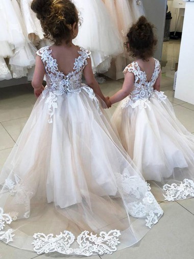 Sleeveless Ivory V-Back Ball Gown Bateau Neck Little Flower Girl Dress Lincoln