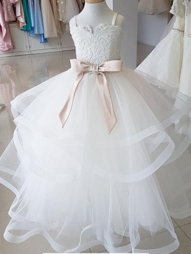 Sleeveless Ivory Ball Gown High Neck Flower Girl Wedding Dress Lincoln