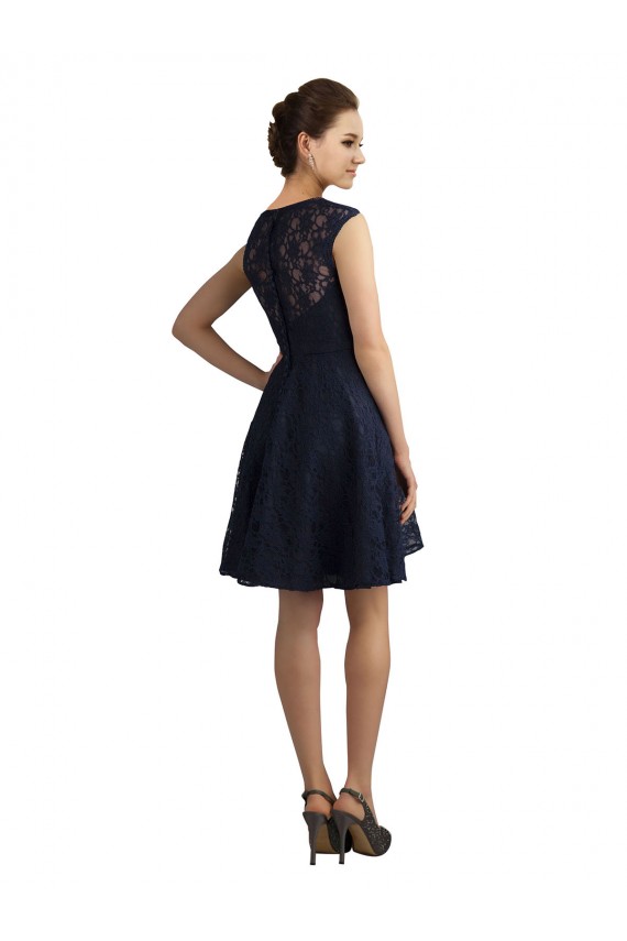 Sleeveless Dark Navy A-Line Lace V-Neck Bridesmaid Dress / Evening Dress Lincoln