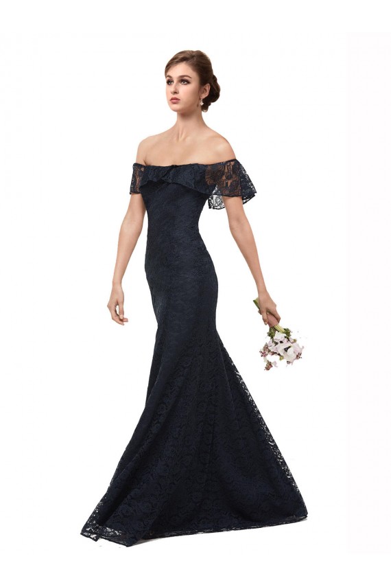 Flutter Sleeves Dark Navy Mermaid Off the Shoulder Prom Dress / Bridesmaid Dress Lincoln