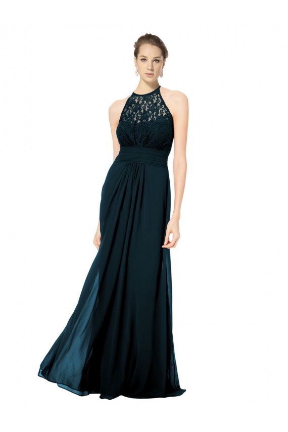 Sleeveless Dark Navy Keyhole Back A-Line Halter Neck Formal Dress / Bridesmaid Dress Lincoln