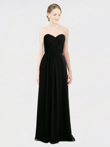 Sleeveless Black Low Back A-Line Sweetheart Bridesmaid Dress Lincoln