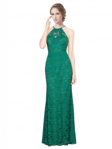 Sleeveless Dark Green Low Back Mermaid Halter Neck Prom Dress / Bridesmaid Dress Lincoln