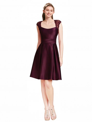 Sleeveless Grape Open Back A-Line Square Neck Bridesmaid Dress Lincoln