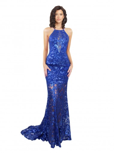 Sleeveless Royal Blue Open Back Mermaid High Neck Semi Formal Evening Dress / Prom Dress / Bridesmaid Dress Lincoln