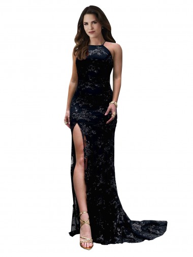 Sleeveless Black Open Back Mermaid High Neck Black Tie Evening Gown / Prom Dress / Bridesmaid Dress Lincoln