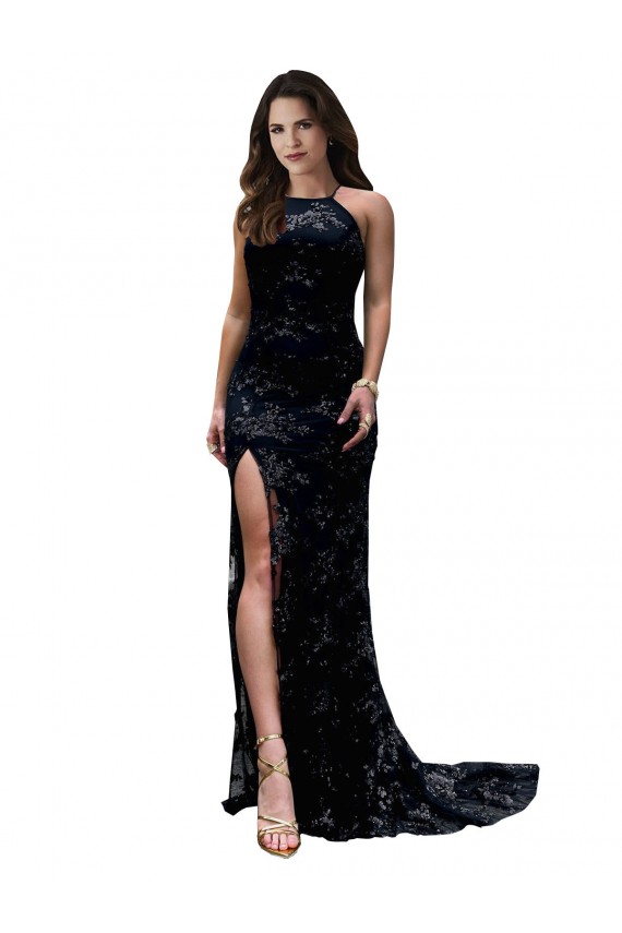 Sleeveless Black Open Back Mermaid High Neck Black Tie Evening Gown / Prom Dress / Bridesmaid Dress Lincoln