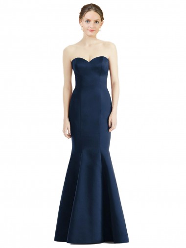 Sleeveless Dark Navy Mermaid Satin Sweetheart Bridesmaid Dress Lincoln