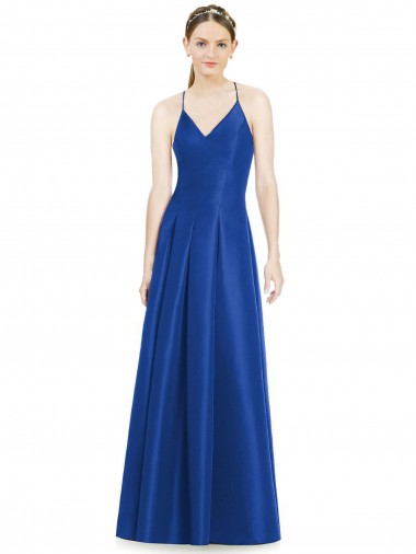 Sleeveless Royal Blue Criss Cross Open Back A-Line Spaghetti Straps Bridesmaid Dress Lincoln