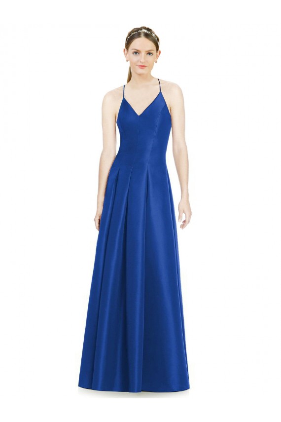 Sleeveless Royal Blue Criss Cross Open Back A-Line Spaghetti Straps Bridesmaid Dress Lincoln