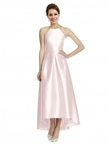 Sleeveless Pink Criss Cross Open Back A-Line Spaghetti Straps High Low Bridesmaid Dress Lincoln