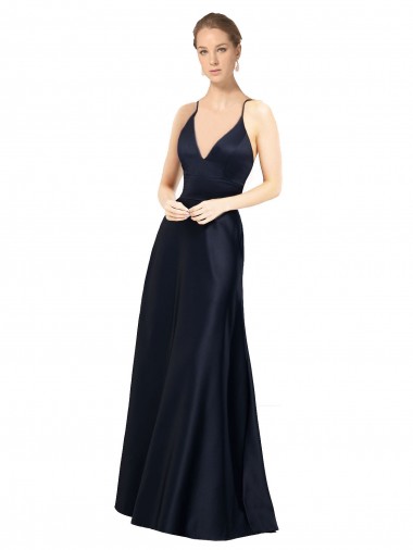 Sleeveless Dark Navy A-Line Spaghetti Straps Prom Dress / Bridal Party Dress Lincoln