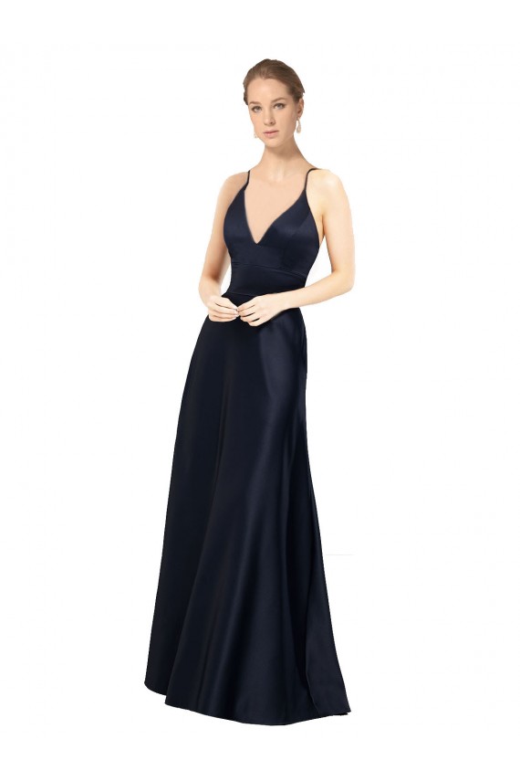 Sleeveless Dark Navy A-Line Spaghetti Straps Prom Dress / Bridal Party Dress Lincoln