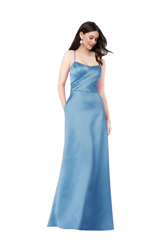 Sleeveless Sky Blue Criss Cross Back Sheath Spaghetti Straps Formal Evening Gown / Prom Dress / Bridesmaid Dress Lincoln