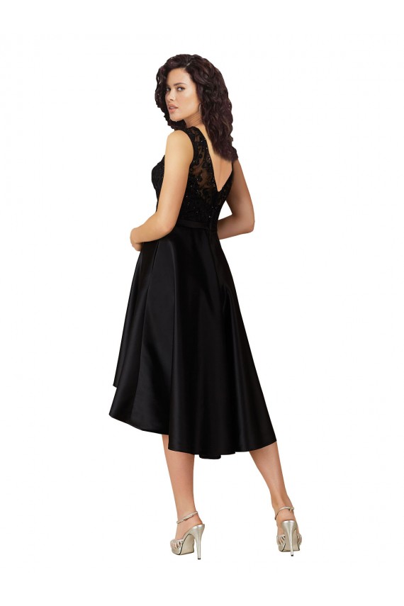 Sleeveless Black A-Line Illusion Neck High Low Bridesmaid Dress Lincoln