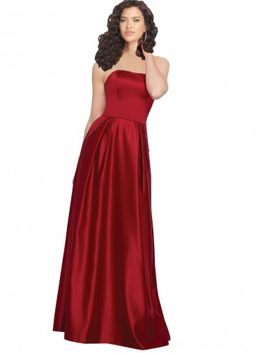 Sleeveless Dark Red A-Line Strapless Prom Dress / Bridesmaid Dress Lincoln