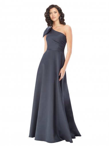 Sleeveless Slate Grey A-Line Satin One Shoulder Formal Evening Gown / Prom Dress / Bridesmaid Dress Lincoln