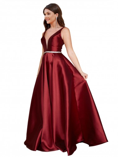 Sleeveless Burgundy V-Back A-Line V-Neck Formal Plus Size Evening Gown / Prom Dress / Bridesmaid Dress Lincoln