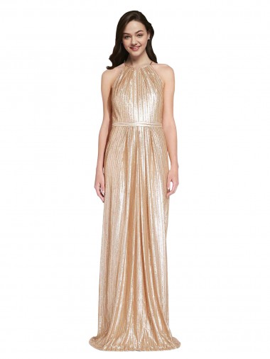 Sleeveless Gold Sheath Halter Neck Formal Evening Gown / Prom Dress / Bridesmaid Dress Lincoln