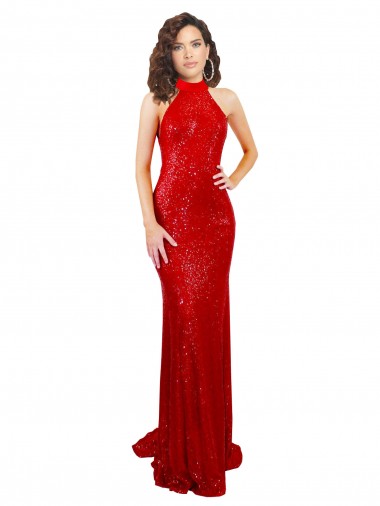 Sleeveless Red Open Back Mermaid Halter Neck Formal Evening Gown / Prom Dress / Bridesmaid Dress Lincoln