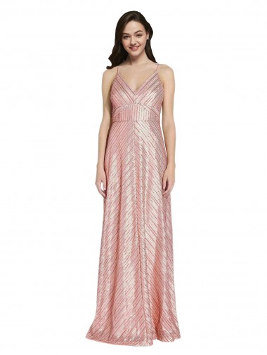 Sleeveless Rose Gold Low Back Sheath V-Neck Formal Evening Gown / Prom Dress / Bridesmaid Dress Lincoln