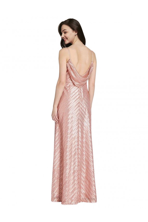 Sleeveless Rose Gold Low Back Sheath V-Neck Formal Evening Gown / Prom Dress / Bridesmaid Dress Lincoln