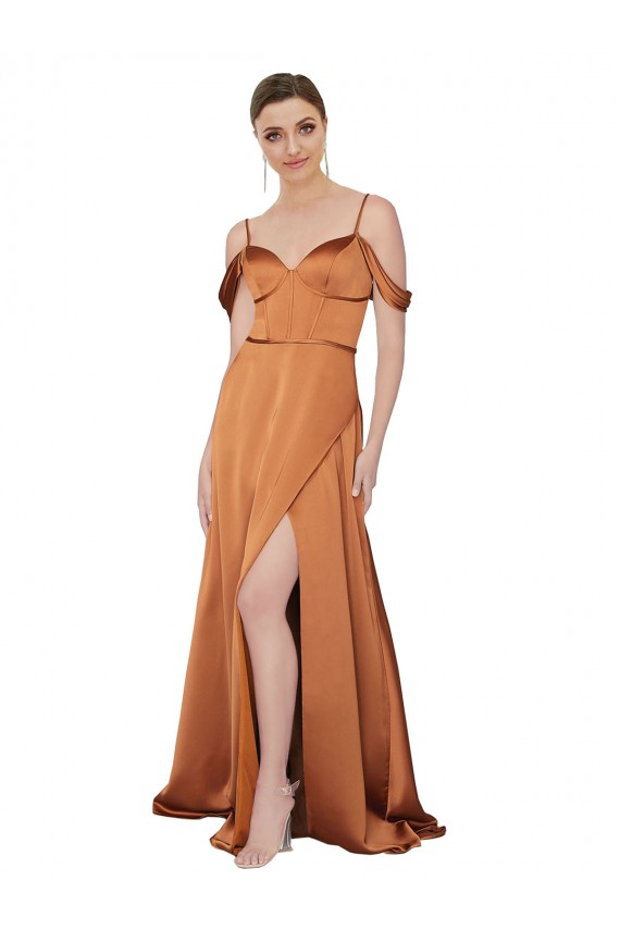 Cold Shoulder Orange Low Back A-Line Spaghetti Straps Formal Evening Gown / Prom Dress / Bridesmaid Dress Lincoln