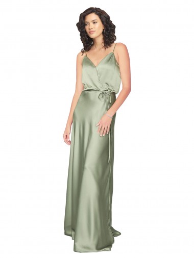 Sleeveless Smoke Green V-Back A-Line V-Neck Formal Evening Gown / Bridesmaid Dress Lincoln