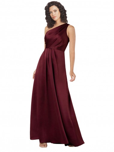 Sleeveless Burgundy A-Line One Shoulder Formal Evening Gown / Prom Dress / Bridesmaid Dress Lincoln