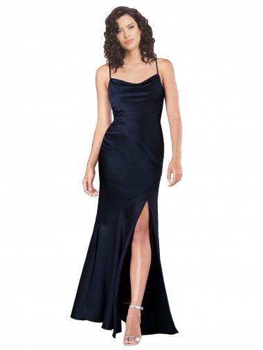 Sleeveless Dark Navy A-Line Cowl Neck Black Tie Evening Gown / Prom Dress / Bridesmaid Dress Lincoln