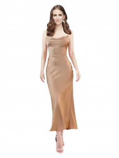 Sleeveless Rose Gold Low Back Sheath Cowl Neck Formal Evening Gown / Prom Dress / Bridesmaid Dress Lincoln