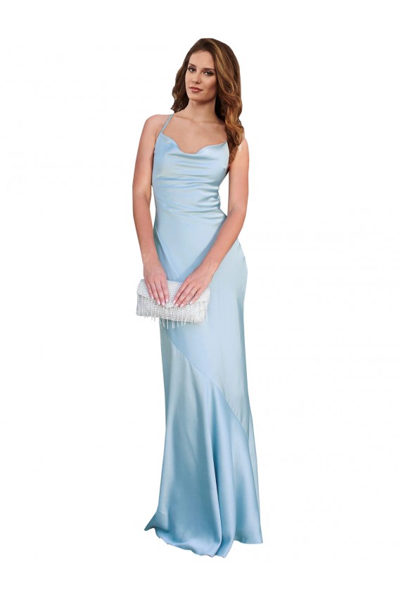 Sleeveless Light Sky Blue Criss Cross Open Back Sheath Cowl Neck Formal Evening Gown / Prom Dress / Bridesmaid Dress Lincoln