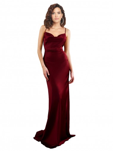 Sleeveless Burgundy Criss Cross Open Back Sheath Silk like Satin Cowl Neck Formal Evening Gown / Prom Dress / Bridesmaid Dress Lincoln