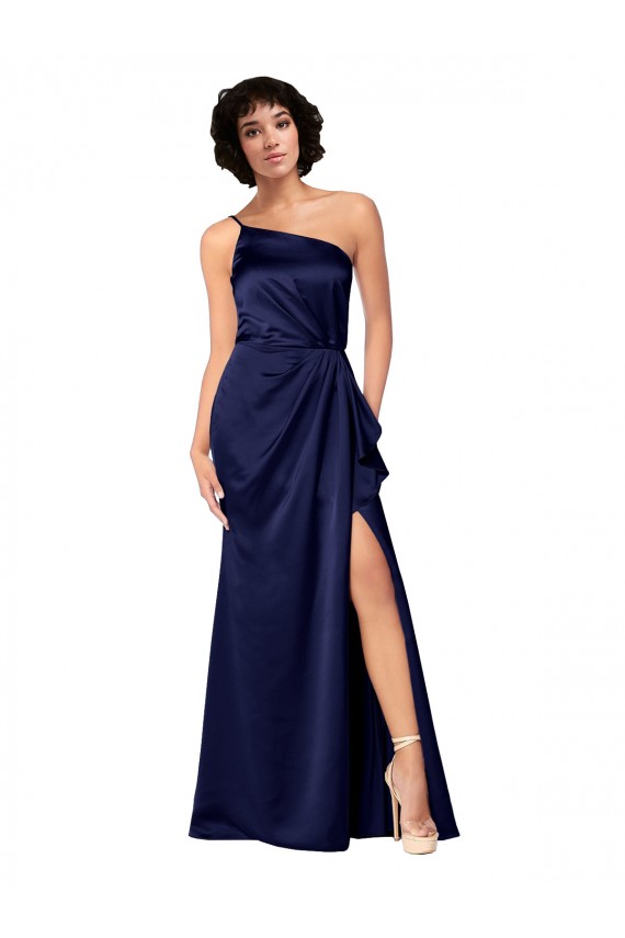 Sleeveless Sapphire A-Line One Shoulder Black Tie Evening Gown / Prom Dress / Bridesmaid Dress Lincoln