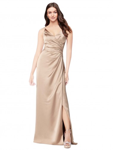 Sleeveless Champagne Pink Low Back A-Line Spaghetti Straps Formal Evening Gown / Prom Dress / Bridesmaid Dress Lincoln