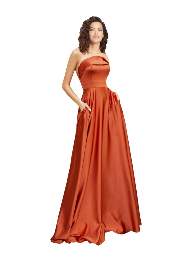 Sleeveless Burnt Orange Low Back A-Line Round Neck Formal Evening Gown / Prom Dress / Bridesmaid Dress Lincoln