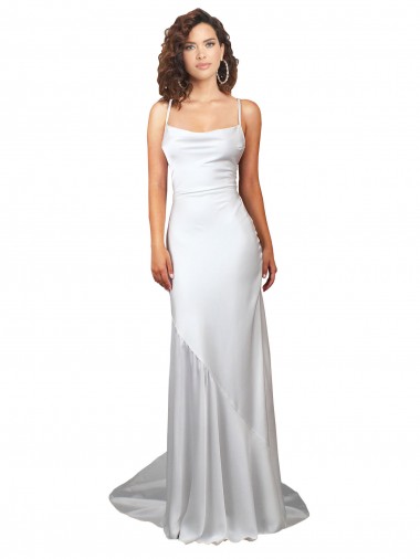 Sleeveless White Criss Cross Open Back Sheath Cowl Neck Beach Wedding Dress Lincoln